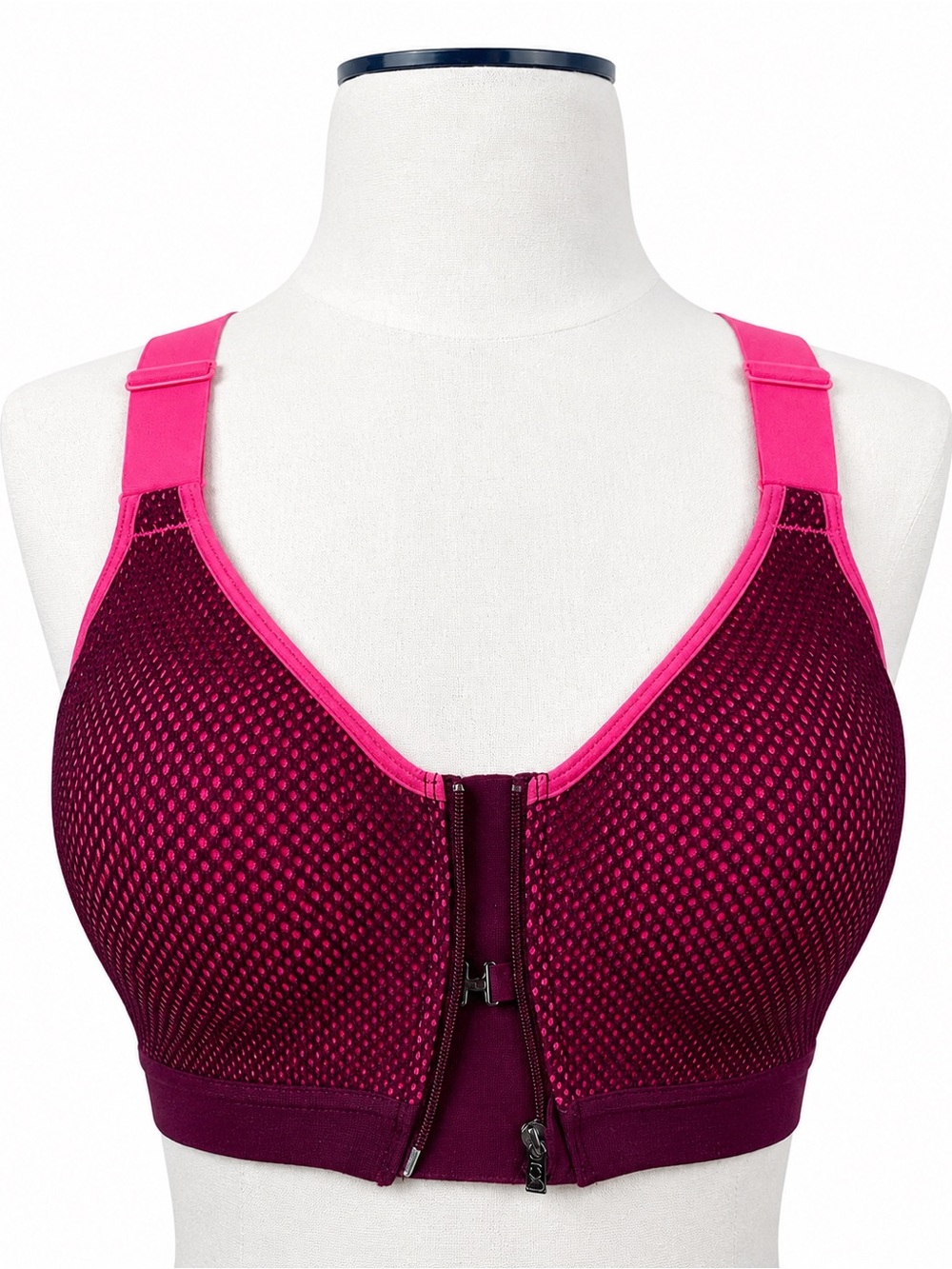Victoria’s Secret VSX Sport 34D Front Zip Max Support Sports Bra Pink Burgundy